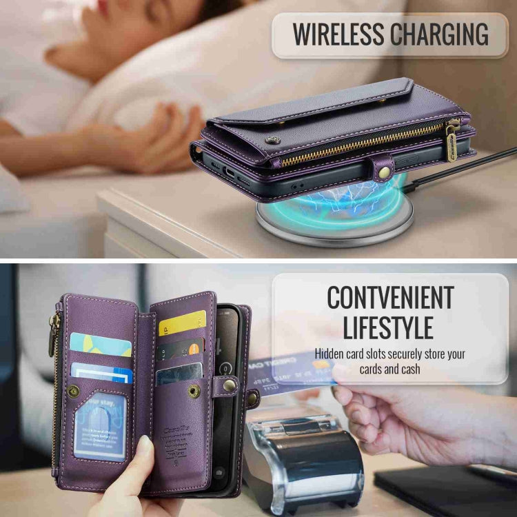 For iPhone 15 Pro Max CaseMe C36 Card Slots Zipper Wallet RFID Anti-theft Leather Phone Case(Purple)