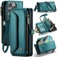 For iPhone 15 Pro Max CaseMe C36 Card Slots Zipper Wallet RFID Anti-theft Leather Phone Case(Blue-green) - free shipping - PMC Jewellery - Order now!
