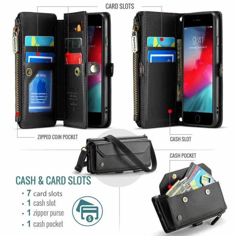 For iPhone SE 2022 / SE 2020 CaseMe C36 Card Slots Zipper Wallet RFID Anti-theft Leather Phone Case(Black)