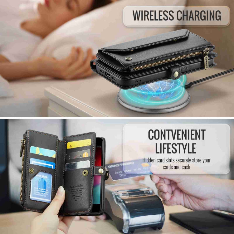 For iPhone SE 2022 / SE 2020 CaseMe C36 Card Slots Zipper Wallet RFID Anti-theft Leather Phone Case(Black)
