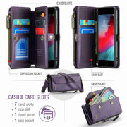 For iPhone SE 2022 / SE 2020 CaseMe C36 Card Slots Zipper Wallet RFID Anti-theft Leather Phone Case(Purple)