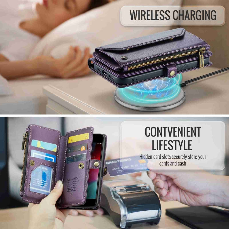 For iPhone SE 2022 / SE 2020 CaseMe C36 Card Slots Zipper Wallet RFID Anti-theft Leather Phone Case(Purple)