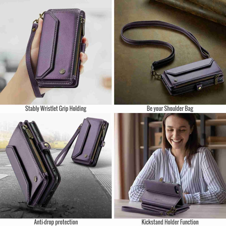 For iPhone SE 2022 / SE 2020 CaseMe C36 Card Slots Zipper Wallet RFID Anti-theft Leather Phone Case(Purple)