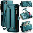 For iPhone SE 2022 / SE 2020 CaseMe C36 Card Slots Zipper Wallet RFID Anti-theft Leather Phone Case(Blue-green) - free shipping - PMC Jewellery - Order now!