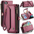 For iPhone SE 2022 / SE 2020 CaseMe C36 Card Slots Zipper Wallet RFID Anti-theft Leather Phone Case(Wine Red) - free shipping - PMC Jewellery - Order now!