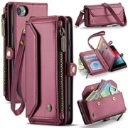 For iPhone SE 2022 / SE 2020 CaseMe C36 Card Slots Zipper Wallet RFID Anti-theft Leather Phone Case(Wine Red)