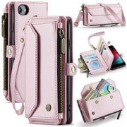 For iPhone SE 2022 / SE 2020 CaseMe C36 Card Slots Zipper Wallet RFID Anti-theft Leather Phone Case(Pink)