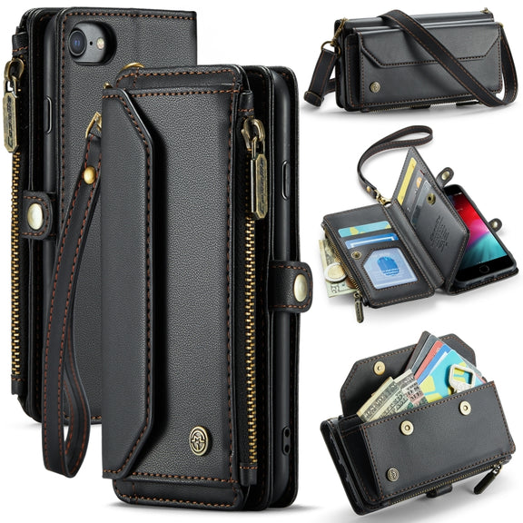 For iPhone 8 / 7 / 6 CaseMe C36 Card Slots Zipper Wallet RFID Anti-theft Leather Phone Case(Black)