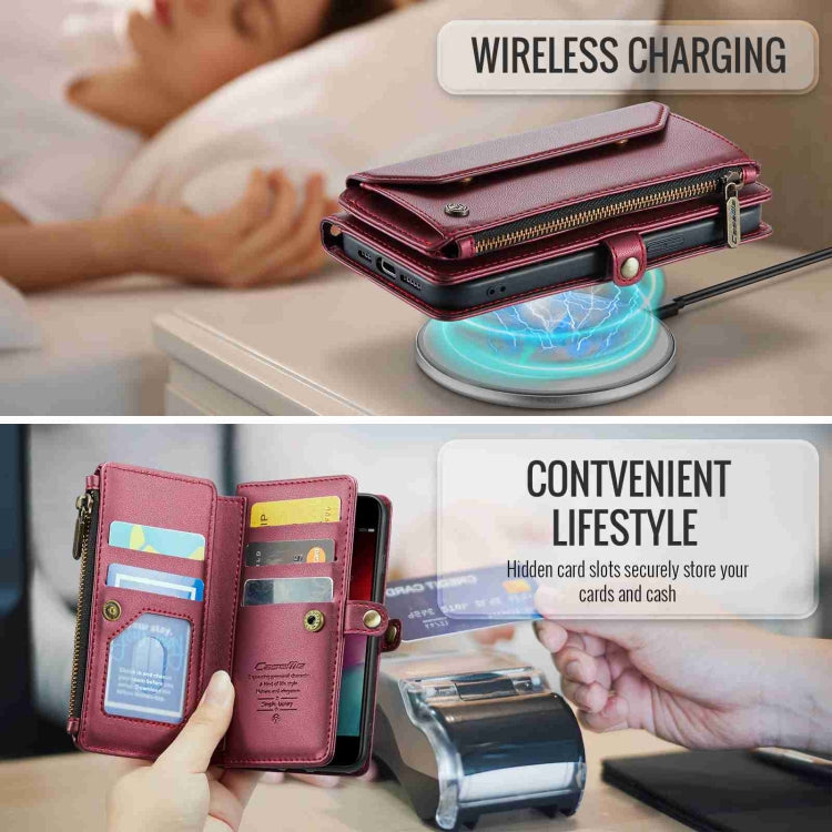 For iPhone 8 / 7 / 6 CaseMe C36 Card Slots Zipper Wallet RFID Anti-theft Leather Phone Case(Wine Red) - free shipping - PMC Jewellery - Order now!