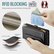 For iPhone 8 Plus / 7 Plus / 6 Plus CaseMe C36 Card Slots Zipper Wallet RFID Anti-theft Leather Phone Case(Black)