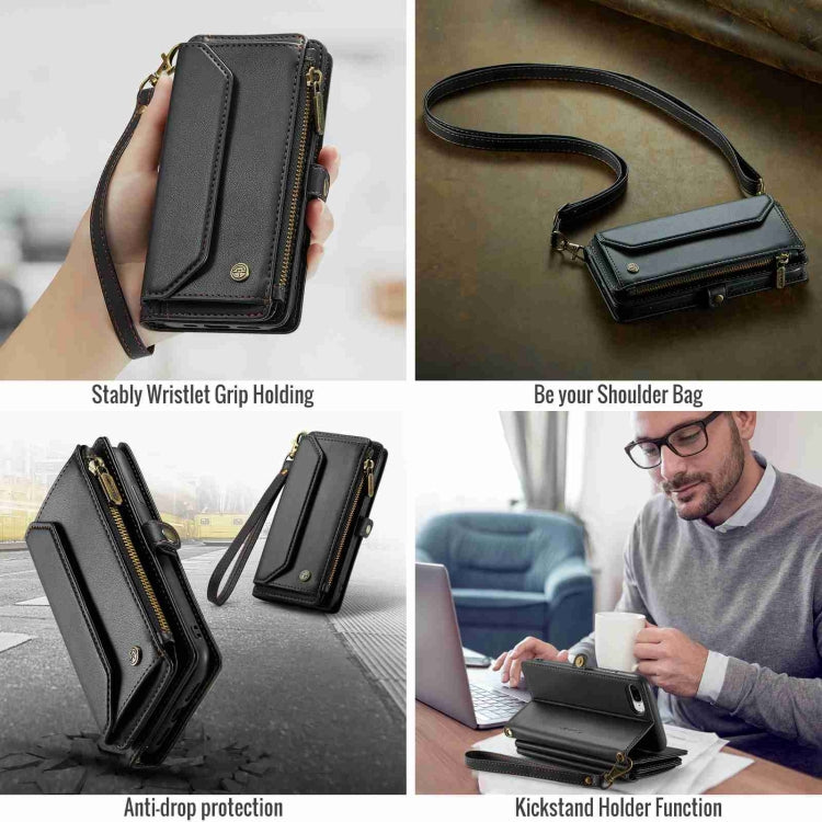 For iPhone 8 Plus / 7 Plus / 6 Plus CaseMe C36 Card Slots Zipper Wallet RFID Anti-theft Leather Phone Case(Black)