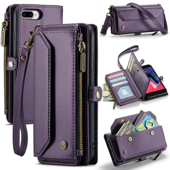 For iPhone 8 Plus / 7 Plus / 6 Plus CaseMe C36 Card Slots Zipper Wallet RFID Anti-theft Leather Phone Case(Purple)