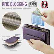 For iPhone 8 Plus / 7 Plus / 6 Plus CaseMe C36 Card Slots Zipper Wallet RFID Anti-theft Leather Phone Case(Purple)