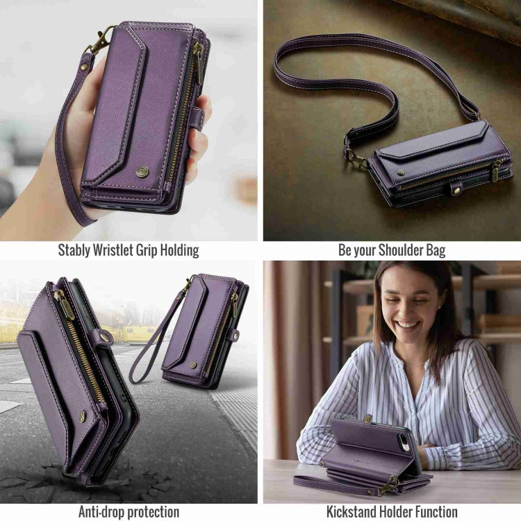 For iPhone 8 Plus / 7 Plus / 6 Plus CaseMe C36 Card Slots Zipper Wallet RFID Anti-theft Leather Phone Case(Purple)