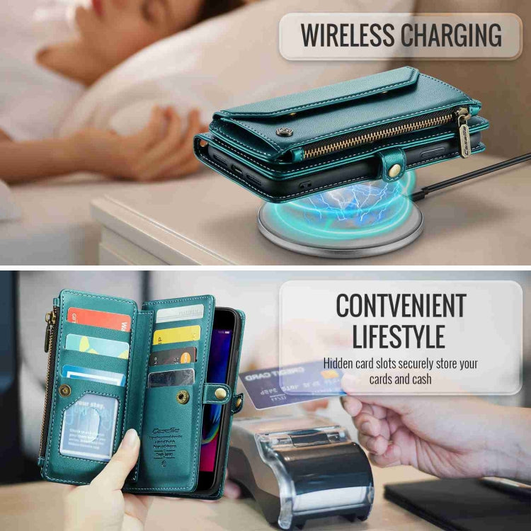 For iPhone 8 Plus / 7 Plus / 6 Plus CaseMe C36 Card Slots Zipper Wallet RFID Anti-theft Leather Phone Case(Blue-green)
