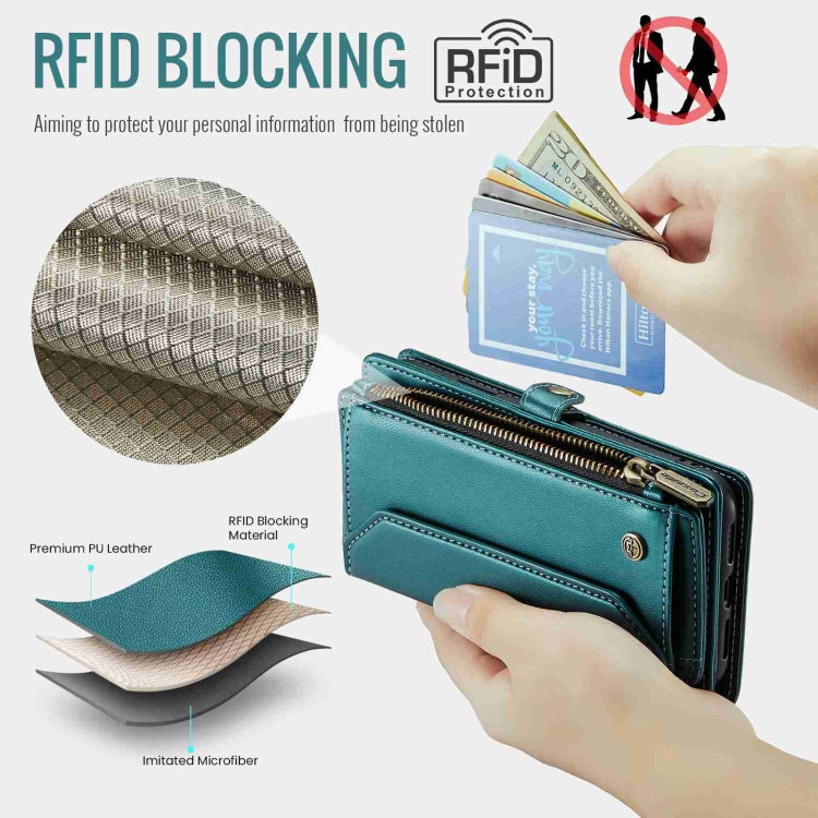 For iPhone 8 Plus / 7 Plus / 6 Plus CaseMe C36 Card Slots Zipper Wallet RFID Anti-theft Leather Phone Case(Blue-green)
