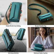 For iPhone 8 Plus / 7 Plus / 6 Plus CaseMe C36 Card Slots Zipper Wallet RFID Anti-theft Leather Phone Case(Blue-green)
