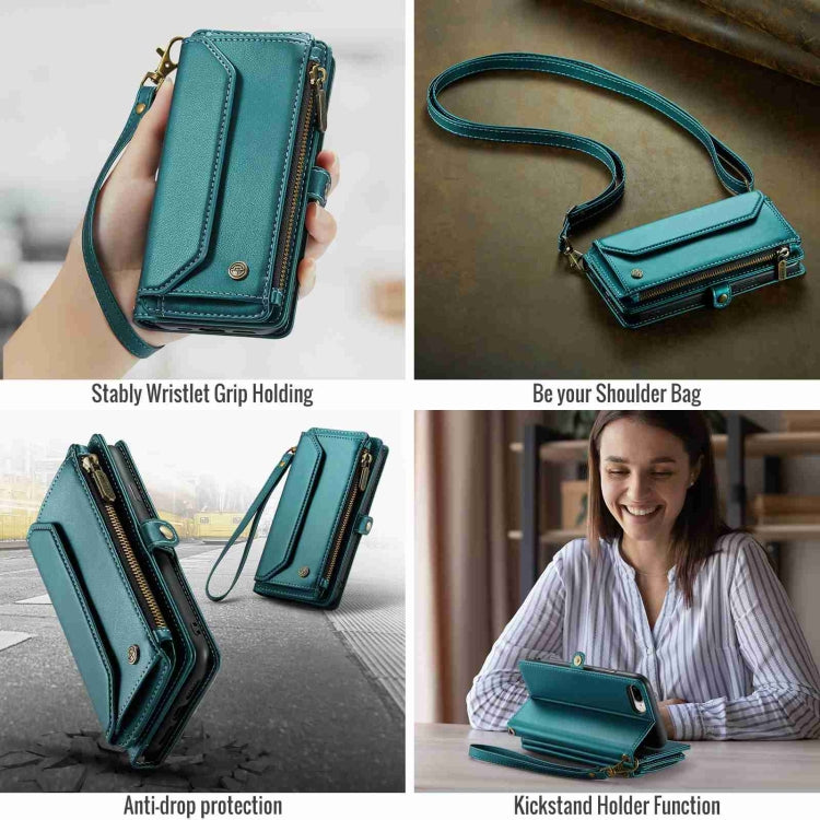 For iPhone 8 Plus / 7 Plus / 6 Plus CaseMe C36 Card Slots Zipper Wallet RFID Anti-theft Leather Phone Case(Blue-green)