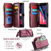 For iPhone 8 Plus / 7 Plus / 6 Plus CaseMe C36 Card Slots Zipper Wallet RFID Anti-theft Leather Phone Case(Wine Red)