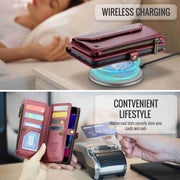 For iPhone 8 Plus / 7 Plus / 6 Plus CaseMe C36 Card Slots Zipper Wallet RFID Anti-theft Leather Phone Case(Wine Red)