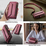 For iPhone 8 Plus / 7 Plus / 6 Plus CaseMe C36 Card Slots Zipper Wallet RFID Anti-theft Leather Phone Case(Wine Red)