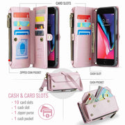 For iPhone 8 Plus / 7 Plus / 6 Plus CaseMe C36 Card Slots Zipper Wallet RFID Anti-theft Leather Phone Case(Pink)