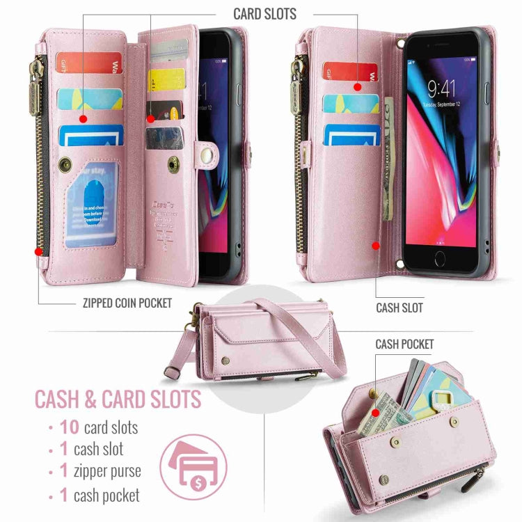 For iPhone 8 Plus / 7 Plus / 6 Plus CaseMe C36 Card Slots Zipper Wallet RFID Anti-theft Leather Phone Case(Pink)