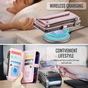 For iPhone 8 Plus / 7 Plus / 6 Plus CaseMe C36 Card Slots Zipper Wallet RFID Anti-theft Leather Phone Case(Pink)