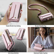 For iPhone 8 Plus / 7 Plus / 6 Plus CaseMe C36 Card Slots Zipper Wallet RFID Anti-theft Leather Phone Case(Pink)