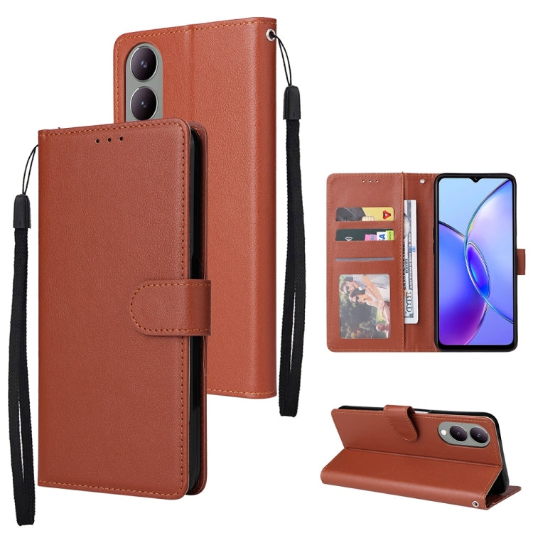 For vivo Y17s 4G Multifunctional Horizontal Flip Leather Phone Case with Three Card Slot(Brown) - vivo Cases by PMC TechLife | Online Shopping South Africa | PMC TechLife | Buy Now Pay Later Mobicred