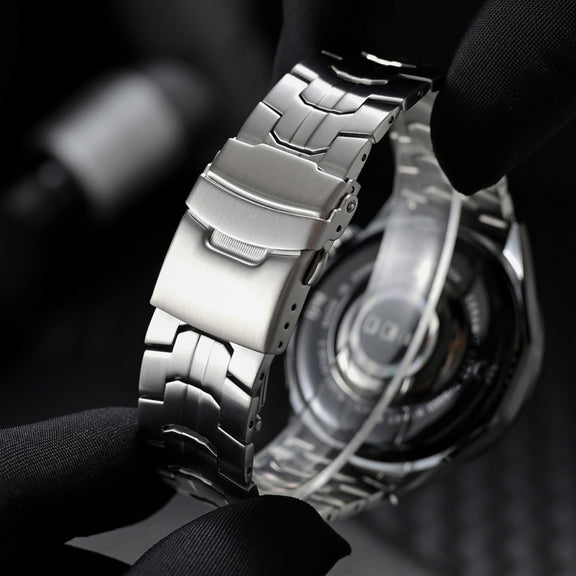 22mm Dual Safety Buckle Turtle Buckle Stainless Steel Watch Band(Silver)
