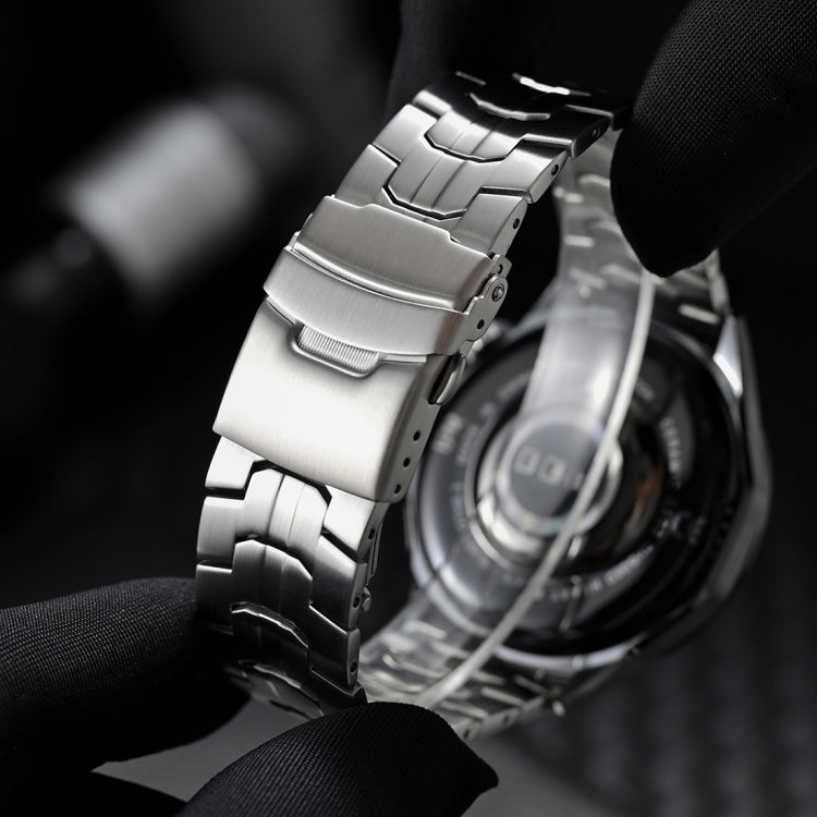 22mm Dual Safety Buckle Turtle Buckle Stainless Steel Watch Band(Silver)