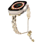 For Apple Watch Ultra 49mm Rhinestone Peacock Metal Bracelet Watch Band(Gold)