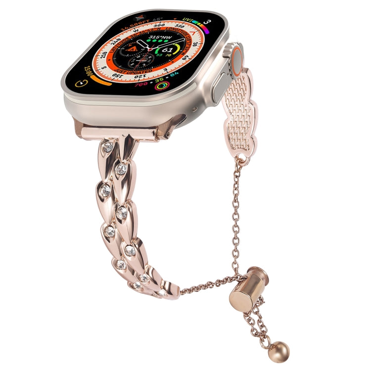 For Apple Watch Ultra 49mm Rhinestone Peacock Metal Bracelet Watch Band(Rose Gold) - free shipping - PMC TechLife - Order now!