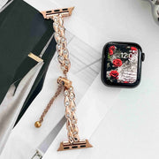 For Apple Watch 42mm Rhinestone Peacock Metal Bracelet Watch Band(Rose Gold)