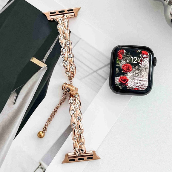 For Apple Watch 42mm Rhinestone Peacock Metal Bracelet Watch Band(Rose Gold)