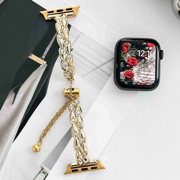 For Apple Watch 38mm Rhinestone Peacock Metal Bracelet Watch Band(Gold)