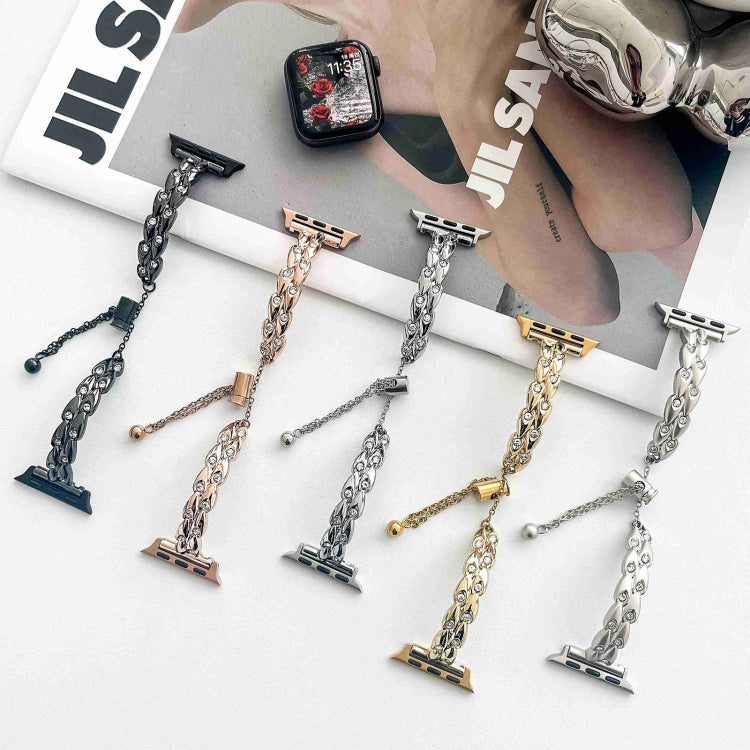 For Apple Watch Series 9 41mm Rhinestone Peacock Metal Bracelet Watch Band(Rose Gold) - free shipping - PMC TechLife - Order now!