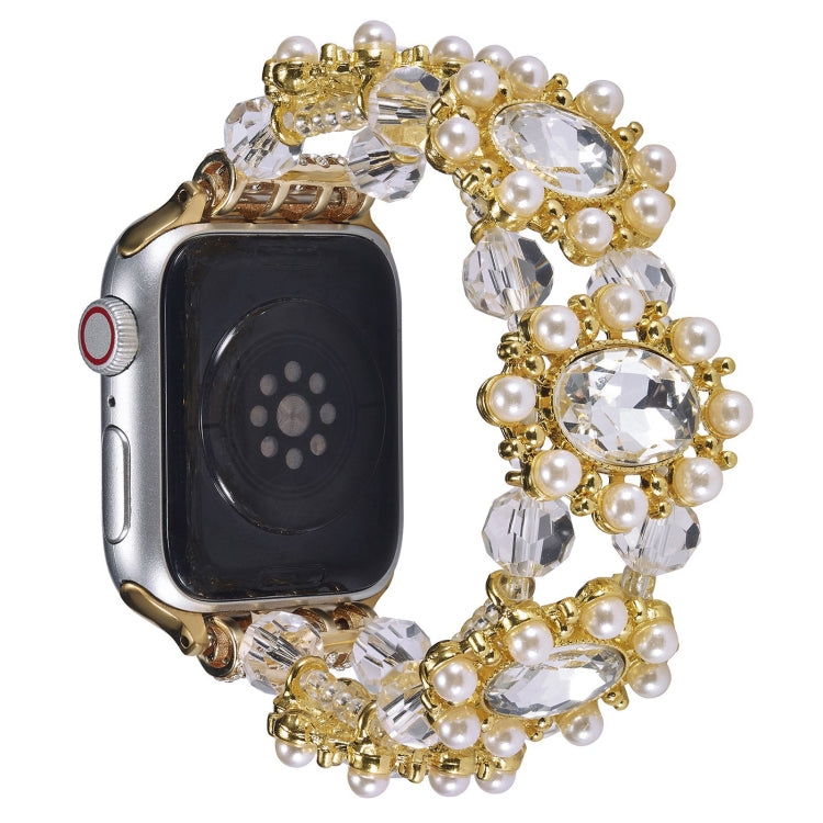 For Apple Watch SE 2023 44mm Beaded Pearl Gemstone Bracelet Watch Band(Gold) - free shipping - PMC TechLife - Order now!