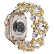 For Apple Watch Ultra 2 49mm Beaded Pearl Gemstone Bracelet Watch Band(Gold)