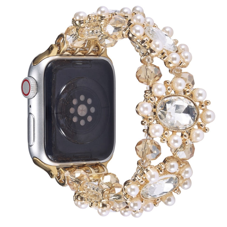 For Apple Watch Series 3 38mm Beaded Pearl Gemstone Bracelet Watch Band(Light Gold) - free shipping - PMC TechLife - Order now!