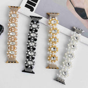 For Apple Watch SE 40mm Beaded Pearl Gemstone Bracelet Watch Band(Gold)