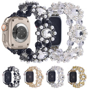 For Apple Watch SE 44mm Beaded Pearl Gemstone Bracelet Watch Band(Gold)