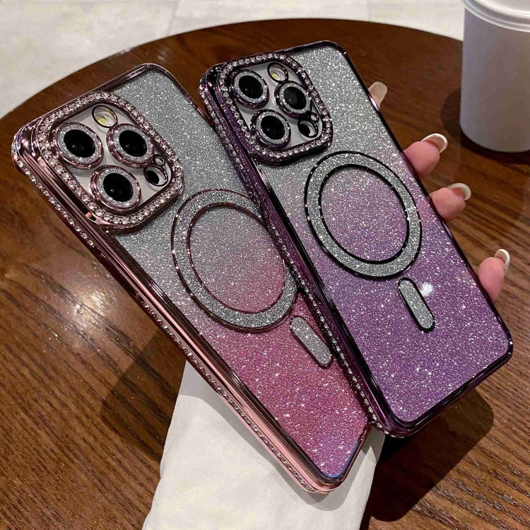 For iPhone 16 Plus Diamond Gradient Glitter Plated MagSafe Phone Case(Pink)