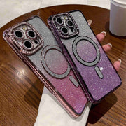For iPhone 16 Pro Max Diamond Gradient Glitter Plated MagSafe Phone Case(Pink)