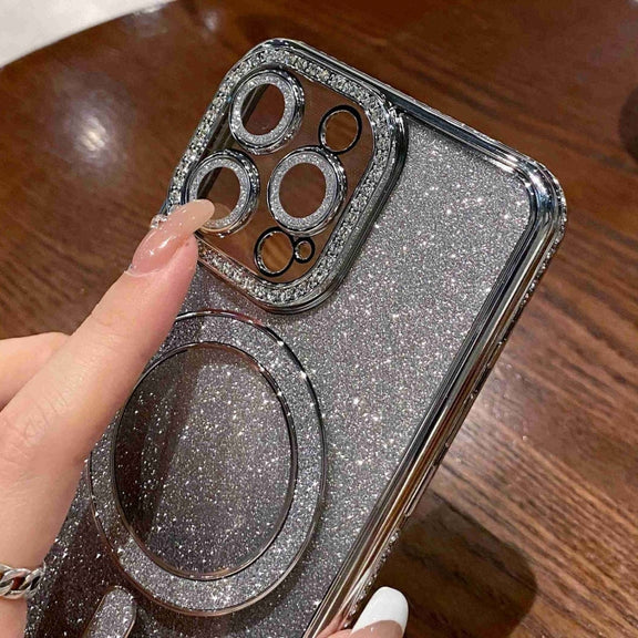 For iPhone 16 Plus Diamond Gradient Glitter Plated MagSafe Phone Case(Pink)