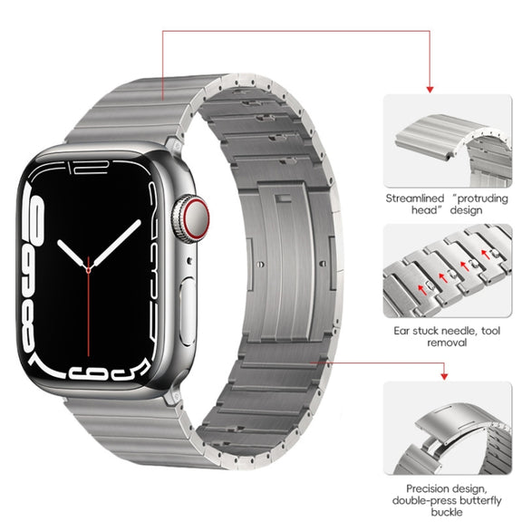 For Apple Watch Series 9 45mm PG65 Single Bead Bamboo Joint Spring Bars Titanium Metal Watch Band(Silver)