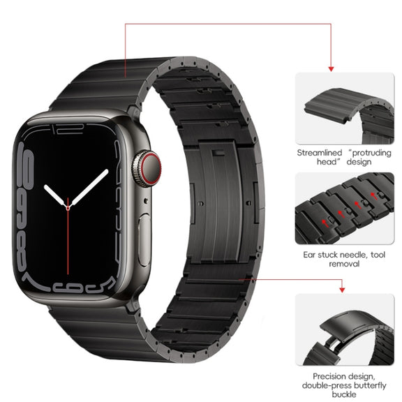 For Apple Watch Series 9 41mm PG65 Single Bead Bamboo Joint Spring Bars Titanium Metal Watch Band(Graphite Black)