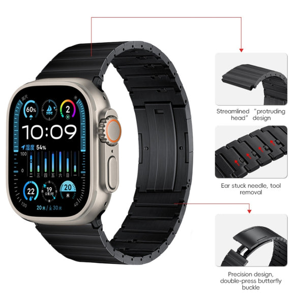 For Apple Watch Ultra 49mm PG65 Single Bead Bamboo Joint Spring Bars Titanium Metal Watch Band(Black)