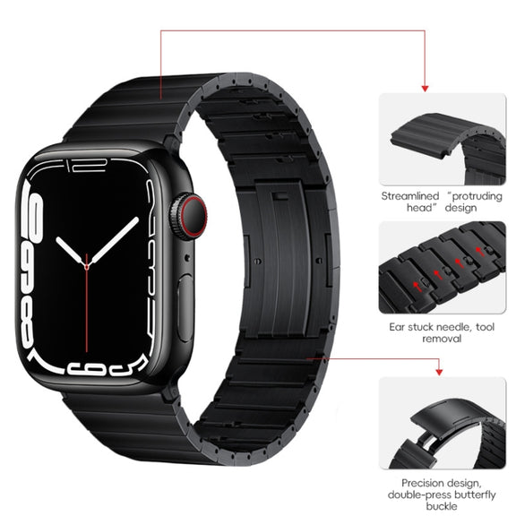 For Apple Watch Series 5 44mm PG65 Single Bead Bamboo Joint Spring Bars Titanium Metal Watch Band(Black)
